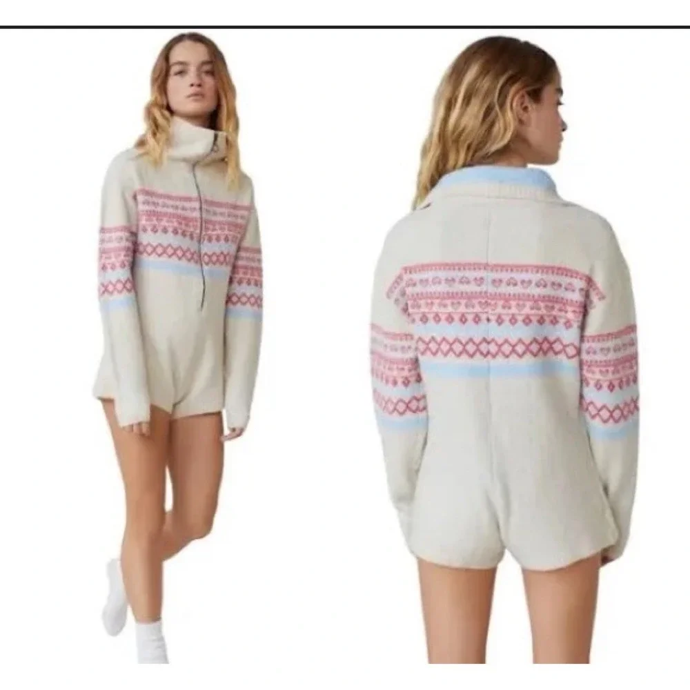urban‎ outfitters ella louis sweater romper fair isle heart print Womens Sz Med